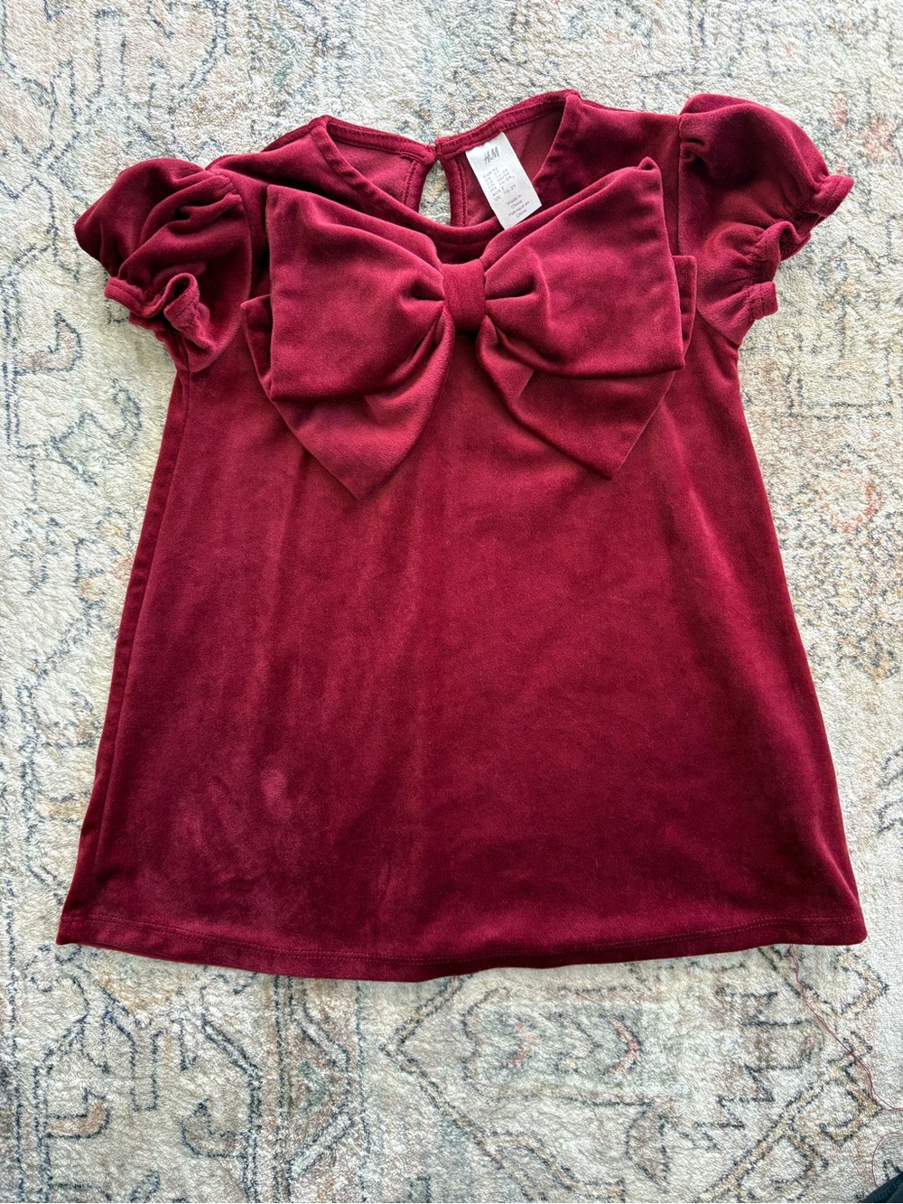 H&M Girls Burgundy Velvet Dress with Bow